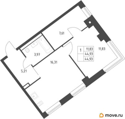 1-комн. квартира, 44.93 м&sup2;