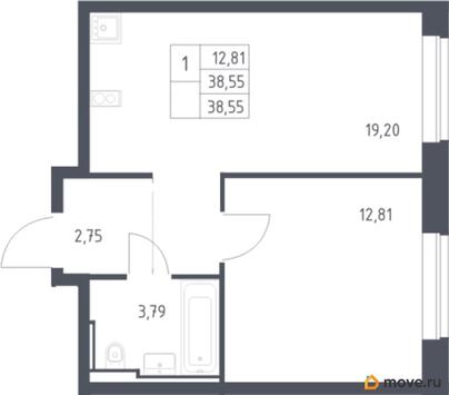 1-комн. квартира, 38.55 м&sup2;