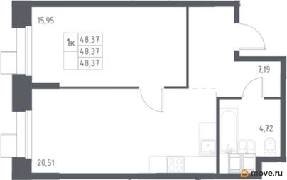 1-комн. квартира, 48.37 м&sup2;