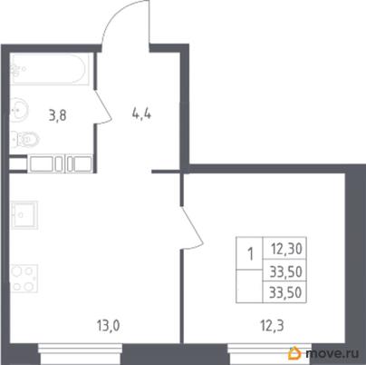 1-комн. квартира, 33.5 м&sup2;