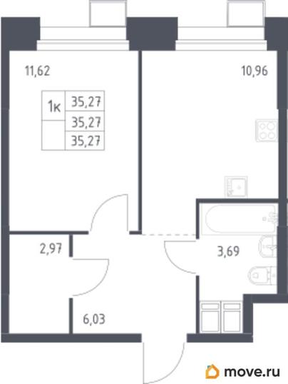 1-комн. квартира, 35.27 м&sup2;