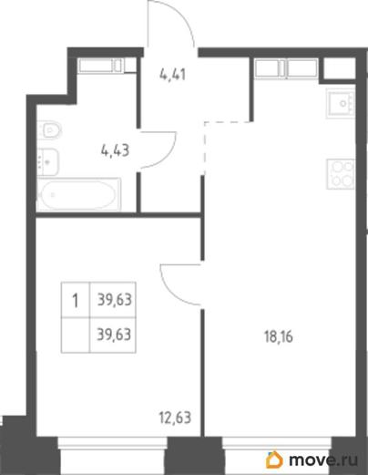 1-комн. квартира, 39.63 м&sup2;