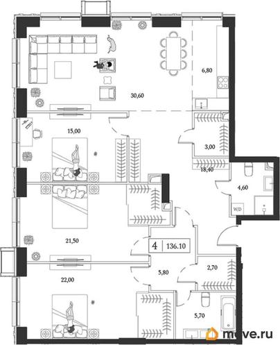 3-комн. квартира, 136.1 м&sup2;