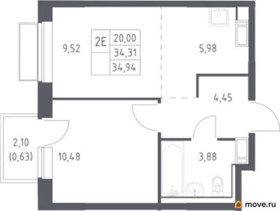 1-комн. квартира, 34.94 м&sup2;