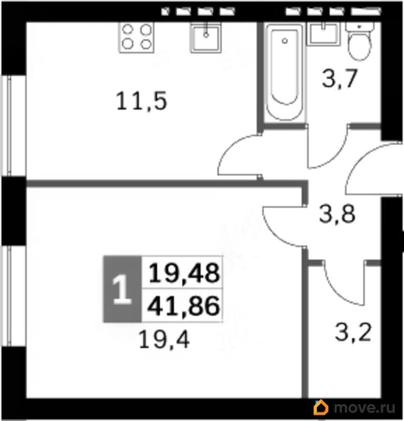 1-комн. квартира, 40.6 м&sup2;