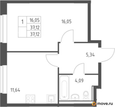 1-комн. квартира, 37.12 м&sup2;