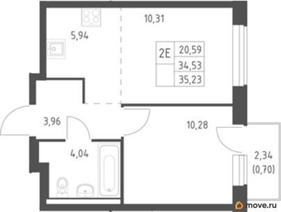 1-комн. квартира, 35.23 м&sup2;