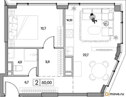1-комн. квартира, 50 м&sup2;