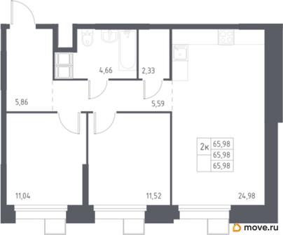 2-комн. квартира, 65.98 м&sup2;