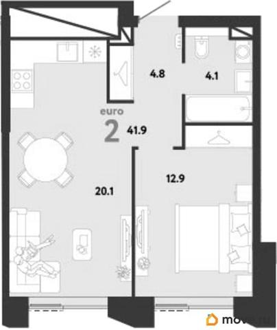 1-комн. квартира, 41.9 м&sup2;