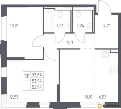 2-комн. квартира, 52.94 м&sup2;