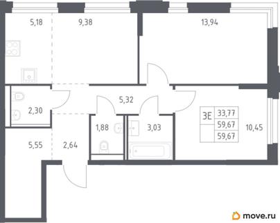 2-комн. квартира, 59.67 м&sup2;