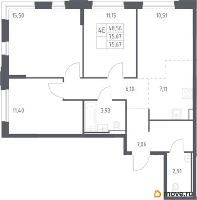 3-комн. квартира, 75.67 м&sup2;