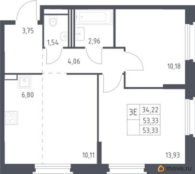 2-комн. квартира, 53.33 м&sup2;