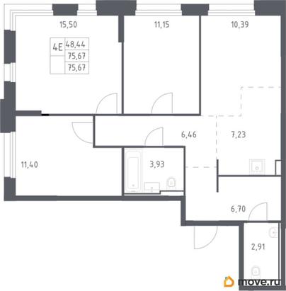 3-комн. квартира, 75.67 м&sup2;