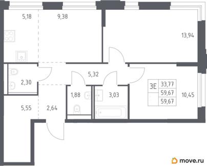 2-комн. квартира, 59.67 м&sup2;