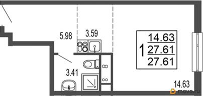 студия, 28.1 м&sup2;