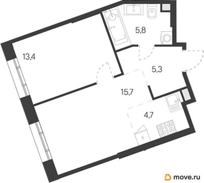 1-комн. квартира, 44.9 м&sup2;