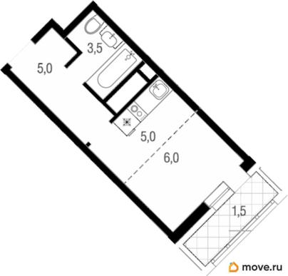студия, 21 м&sup2;