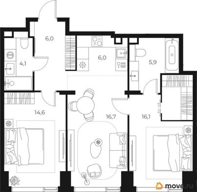 2-комн. квартира, 69.4 м&sup2;