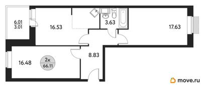 2-комн. квартира, 66.11 м&sup2;