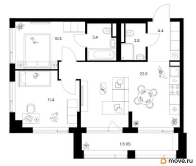 2-комн. квартира, 57.2 м&sup2;