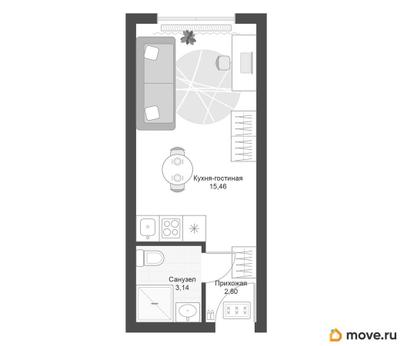 студия, 21.4 м&sup2;