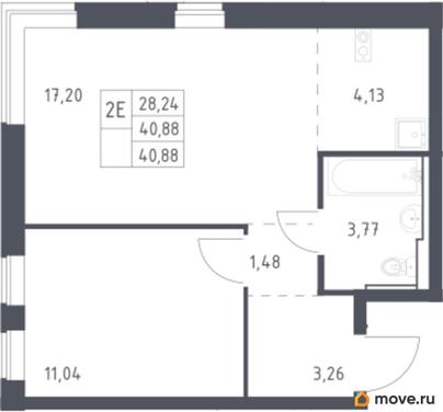 1-комн. квартира, 40.88 м&sup2;