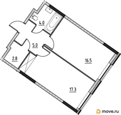 1-комн. квартира, 45.6 м&sup2;