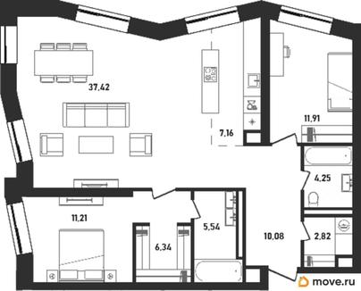 2-комн. квартира, 96.73 м&sup2;