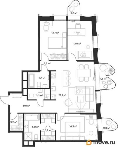 3-комн. квартира, 105.8 м&sup2;