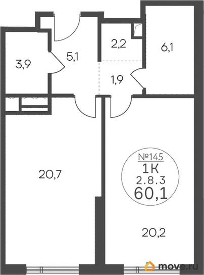 1-комн. квартира, 60.1 м&sup2;
