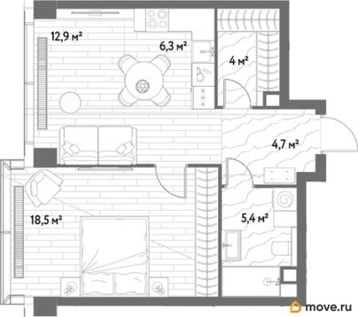 1-комн. квартира, 51.8 м&sup2;