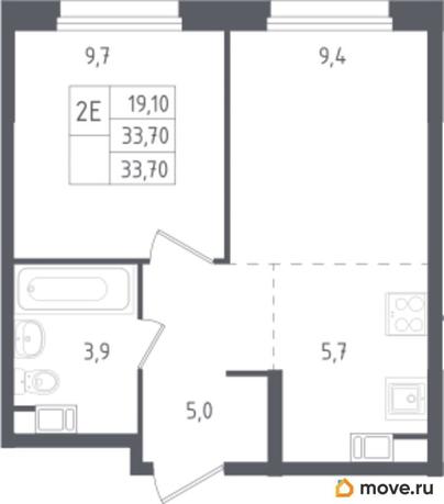 1-комн. квартира, 33.7 м&sup2;