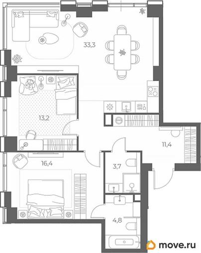 2-комн. квартира, 82.8 м&sup2;