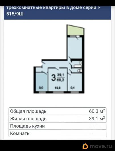 3-комн. квартира, 61 м&sup2;