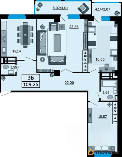 3-комн. квартира, 110.5 м&sup2;