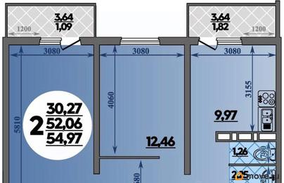 2-комн. квартира, 54.97 м&sup2;