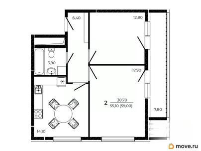 2-комн. квартира, 59 м&sup2;
