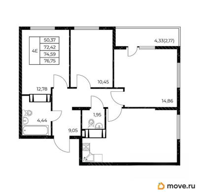 3-комн. квартира, 76.75 м&sup2;
