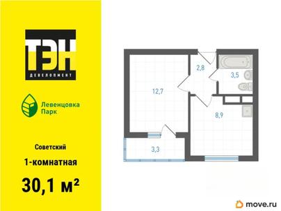 1-комн. квартира, 30.1 м&sup2;