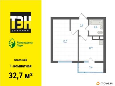 1-комн. квартира, 32.7 м&sup2;