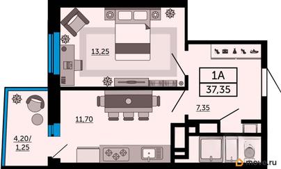 1-комн. квартира, 37.35 м&sup2;
