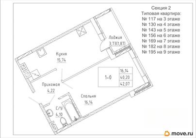 1-комн. квартира, 42.07 м&sup2;