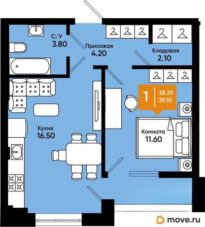 1-комн. квартира, 37.8 м&sup2;