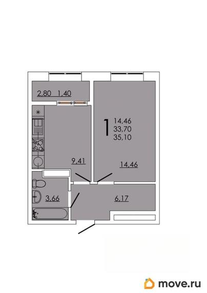1-комн. квартира, 35.1 м&sup2;