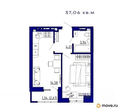 1-комн. квартира, 37.06 м&sup2;