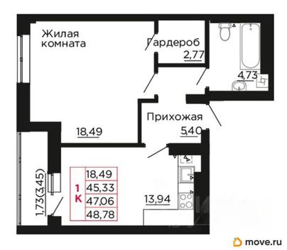 1-комн. квартира, 47.2 м&sup2;