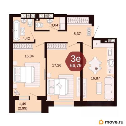 3-комн. квартира, 66.79 м&sup2;