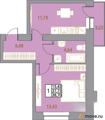 1-комн. квартира, 38.47 м&sup2;